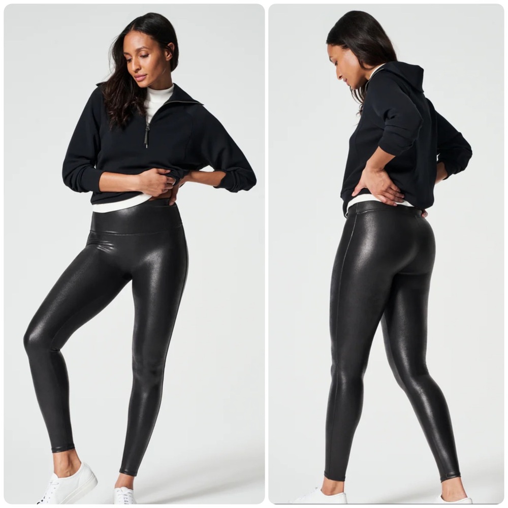 NEW SPANX SPANXshape Faux Leather Black Leggings - Large / Small